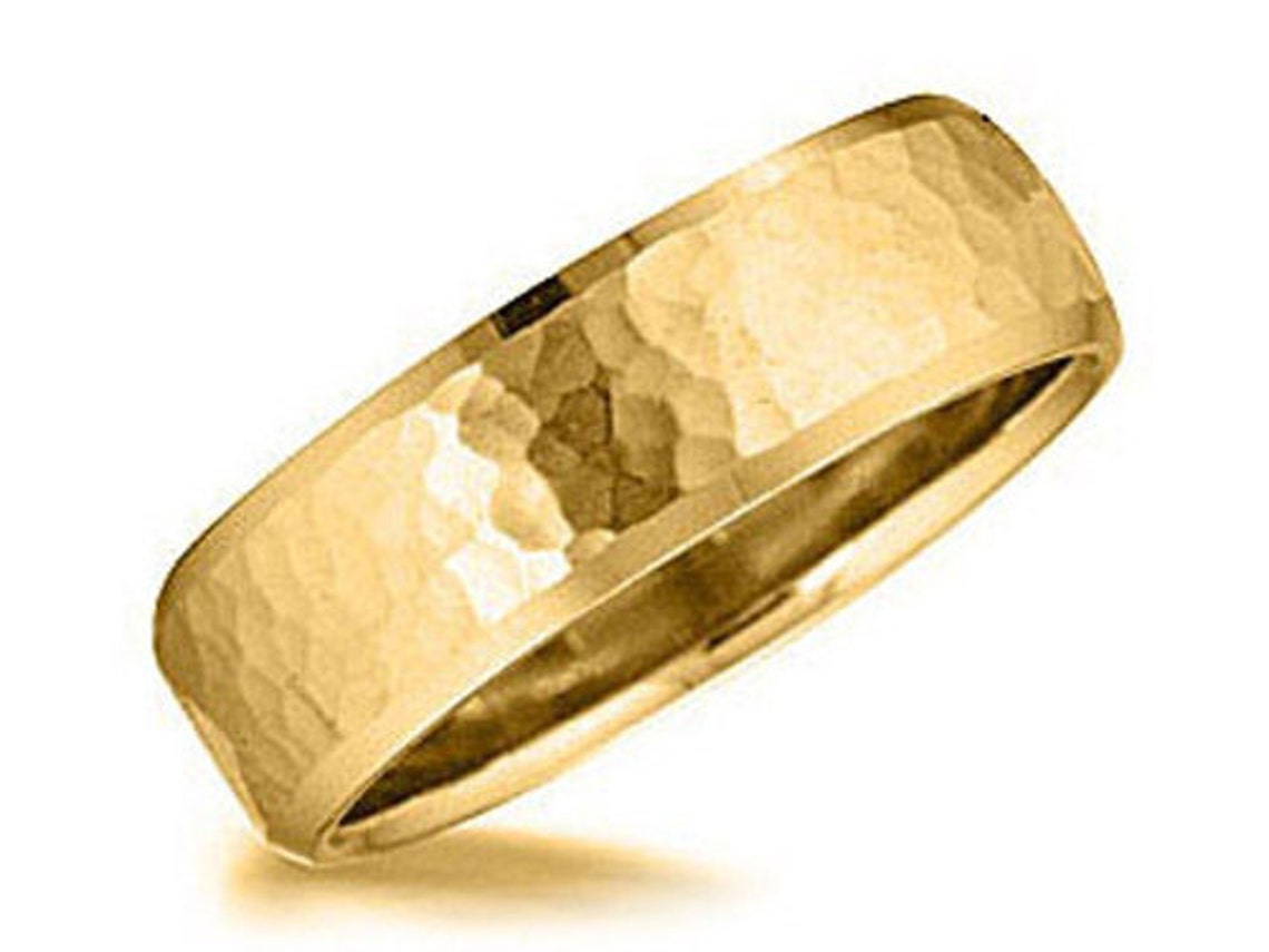 Mens Hammered 14K Yellow Gold 7 MM Wedding Ring Band Size 7 Etsy