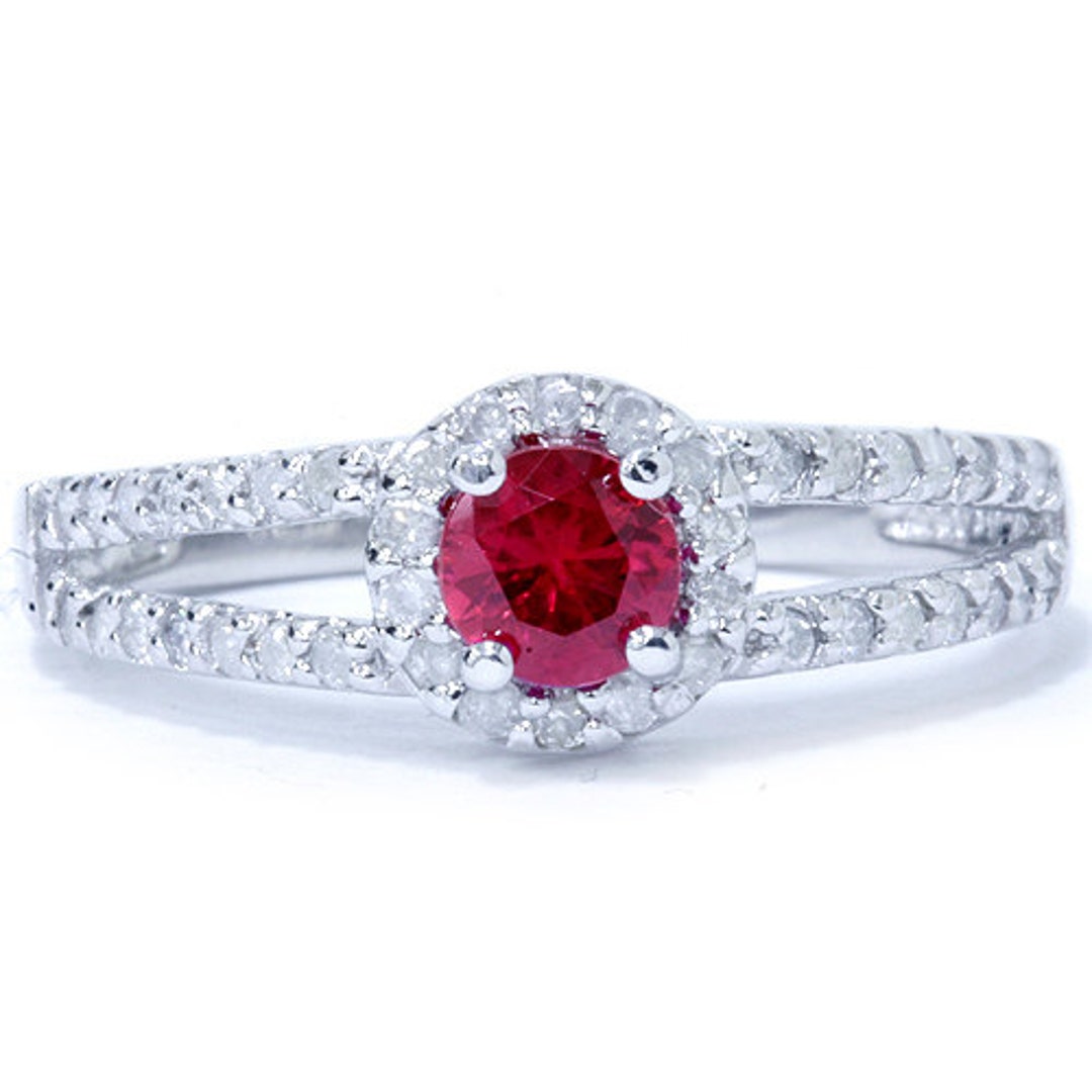 Engagement Ring Diamond 1.00CT Round Genuine Ruby & Diamond - Etsy