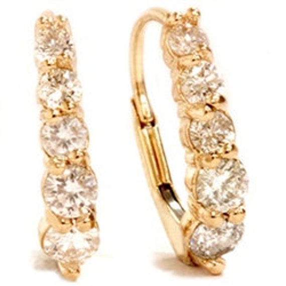 Diamond Hoop Earrings 3/4CT Diamond Hoops 14k Yellow Gold Etsy