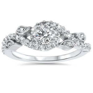 Diamond Engagement Ring, Floral Vine Engagement Ring, 14K White Gold Ring, Antique Engagement, Vintage Engagement.