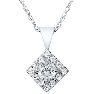 Princess Cut Shape Pendant Diamond .30CT Halo Princess Cut Shape Pendant 14K White Gold 1/4" Tall