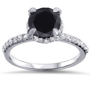 Engagement Ring Diamond 2.50CT Black And White Diamond Halo Engagement Ring Claw Prongs 14K White Gold Size 4-9