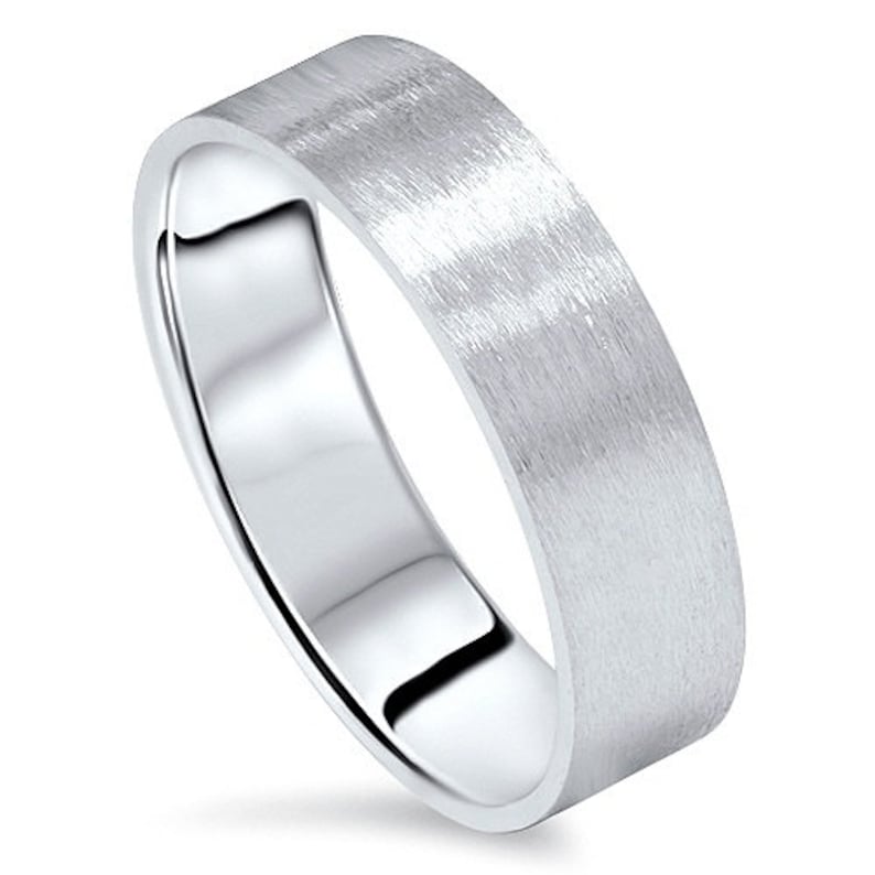 6MM Flat Brushed Satin Mens Wedding Band Ring 10K White