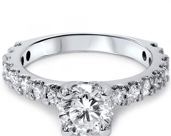 Engagement Ring Diamond Genuine Engagement Ring VS1 1.55CT Round (1ct Center) Diamond Genuine Engagement Ring 14K White Gold