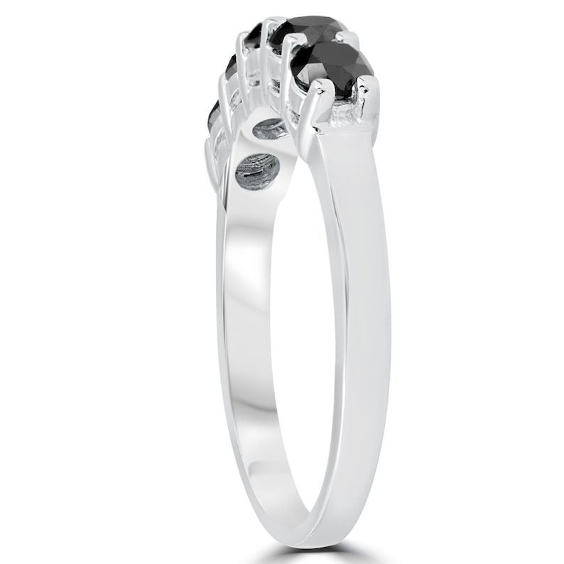 1ct Five Stone Black Diamond Wedding Ring 14K White Gold Black,