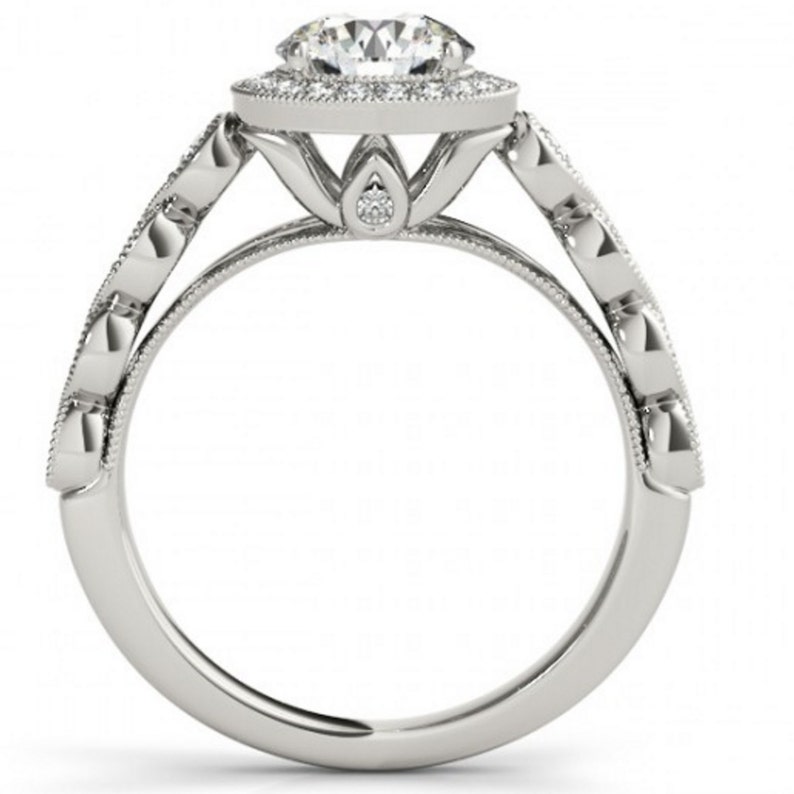 Halo Engagement Ring, Halo Ring, Diamond Halo Engagement Ring,Vintage Halo Diamond Ring,Two Tone Engagement Ring Rose Gold Yellow Gold Round image 3