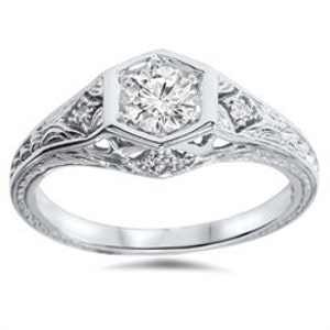 Engagement Ring Diamond Diamond .40CT Art Deco Engagement Ring Antique Vintage 14K White Gold