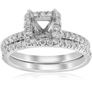 Setting white gold 5/8ct Princess Cut Diamond Halo Engagement Ring Setting Matching Band White Gold (