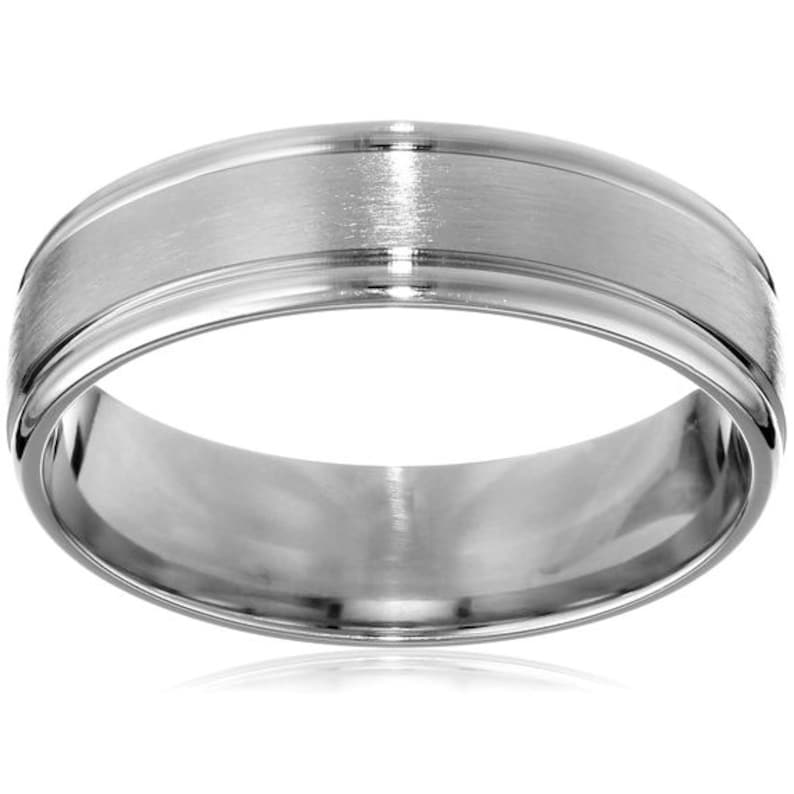 Mens 14K White Gold Wedding Band Brushed Matte Satin