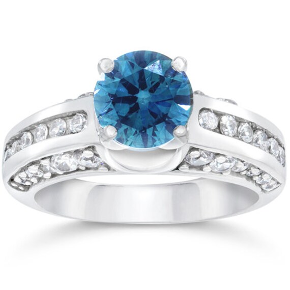 1.82CT Blue & White Diamond Ring 14K White Gold Sizes 4-9 | Etsy