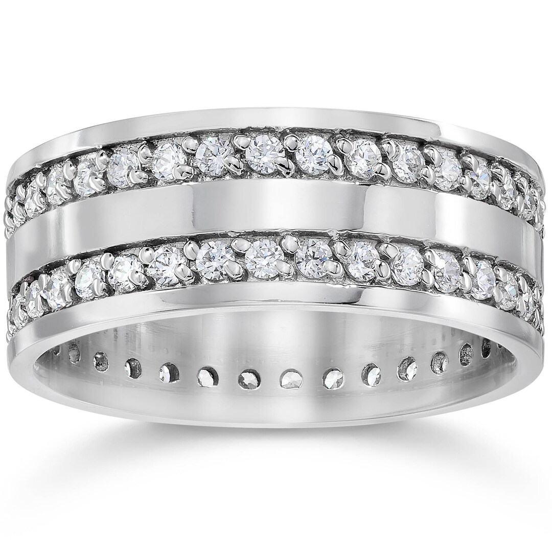 1 1/2ct Double Row Diamond Eternity Ring 14k White Gold - Etsy