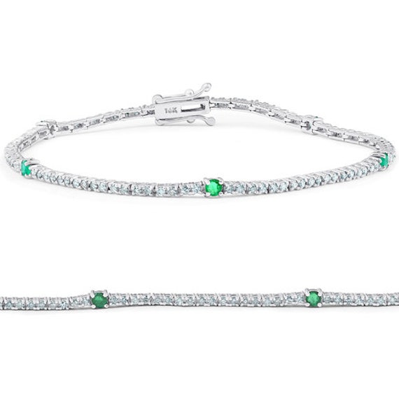 Emerald and diamond sale tennis bracelet 14k