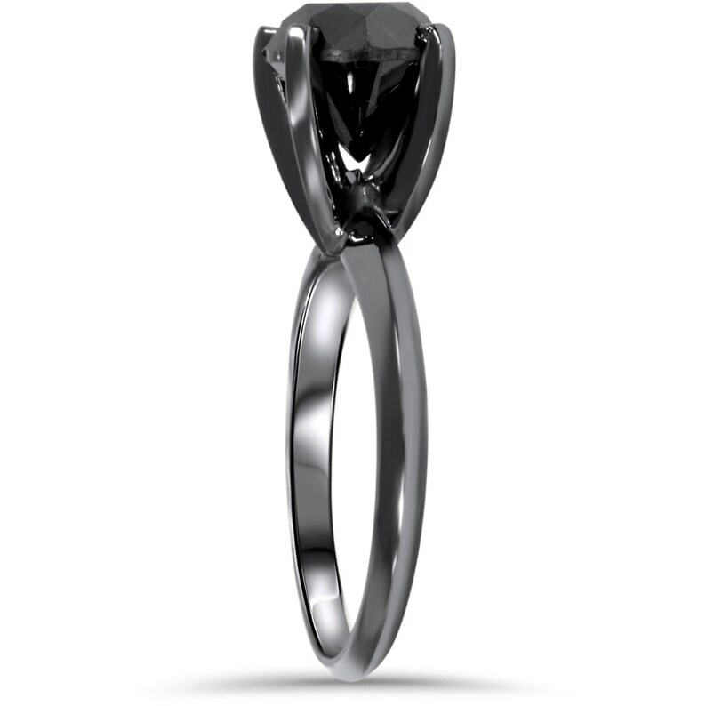 Black Diamond Engagement Ring Black Gold Black Diamond Ring Soliatire Black 2.00CT Black Diamond Solitaire Engagement Ring 14K Black Gold