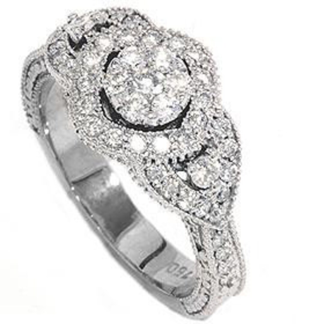 Diamond .79CT Engagement Vintage Halo Cushion Ring 14K White Etsy