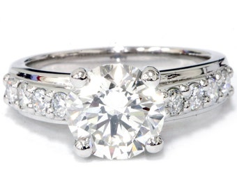 Diamond Engagement Ring, 3ct Diamond Engagement Ring, 14K White Gold Round Diamond Engagement Ring, Clarity Enhanced Diamond Engagement Ring