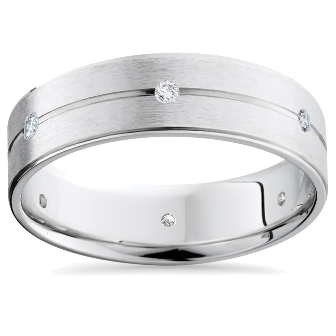 Mens Diamond Brushed G/SI Wedding Ring Band 14K White Gold | Etsy