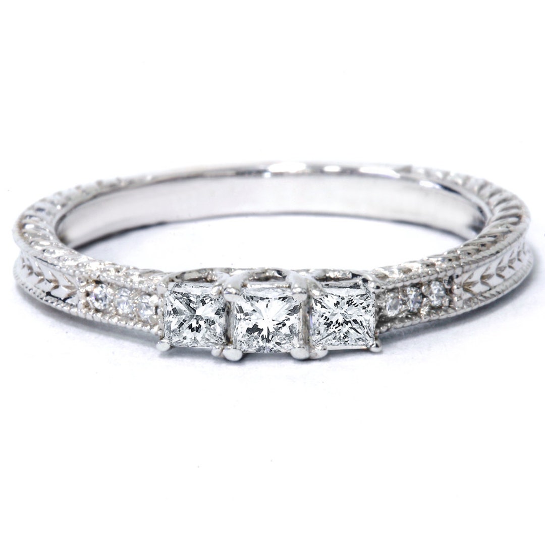1/4CT Princess Cut Diamond 3 Stone Engagement Ring Vintage - Etsy