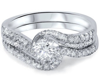 Diamond 1.00CT Engagement Ring Set 14K White Gold