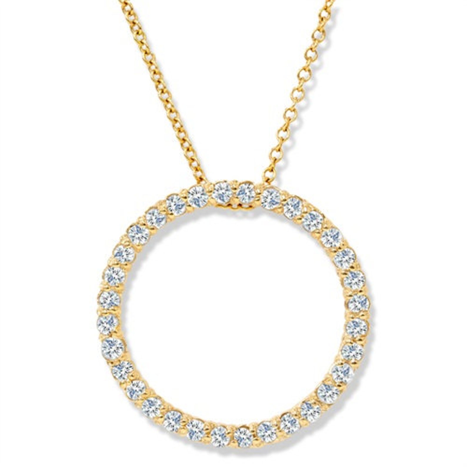 Circle Diamond Pendant 1/2 CT 14K Yellow Gold Etsy
