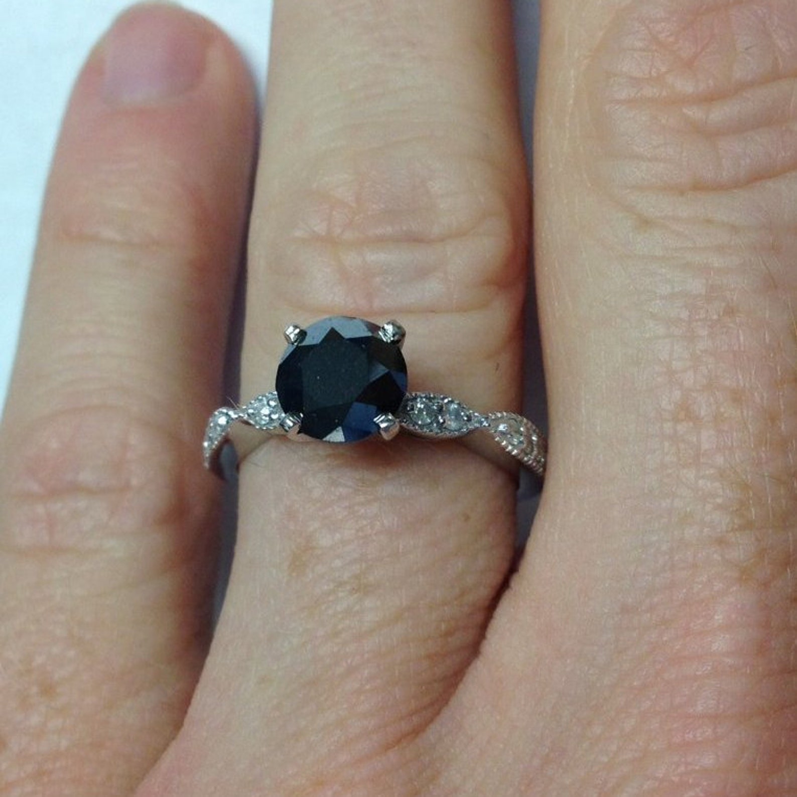 2.55CT Black Diamond Engagement Ring Vintage Antique Milgrain Etsy