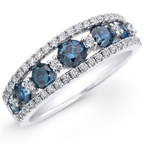 Blue Diamond Wedding Ring Diamond Wedding Ring Stackable Etsy