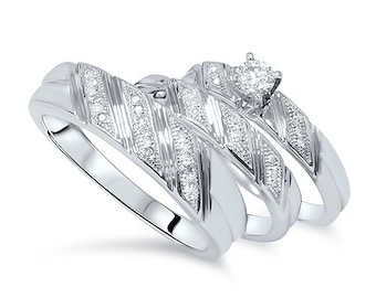 His & Hers Diamond Trio Ring Set .55CT 10K White Gold