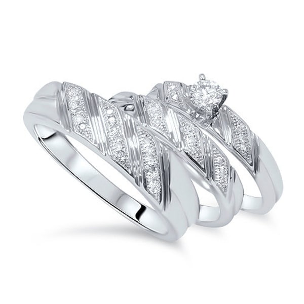 His & Hers Diamond Trio Ring Set .55CT 10K White Gold