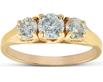 Yellow Gold Diamond Ring 1.40Ct Three Stone Diamond Yellow Gold Engagement Ring Genuine Diamonds