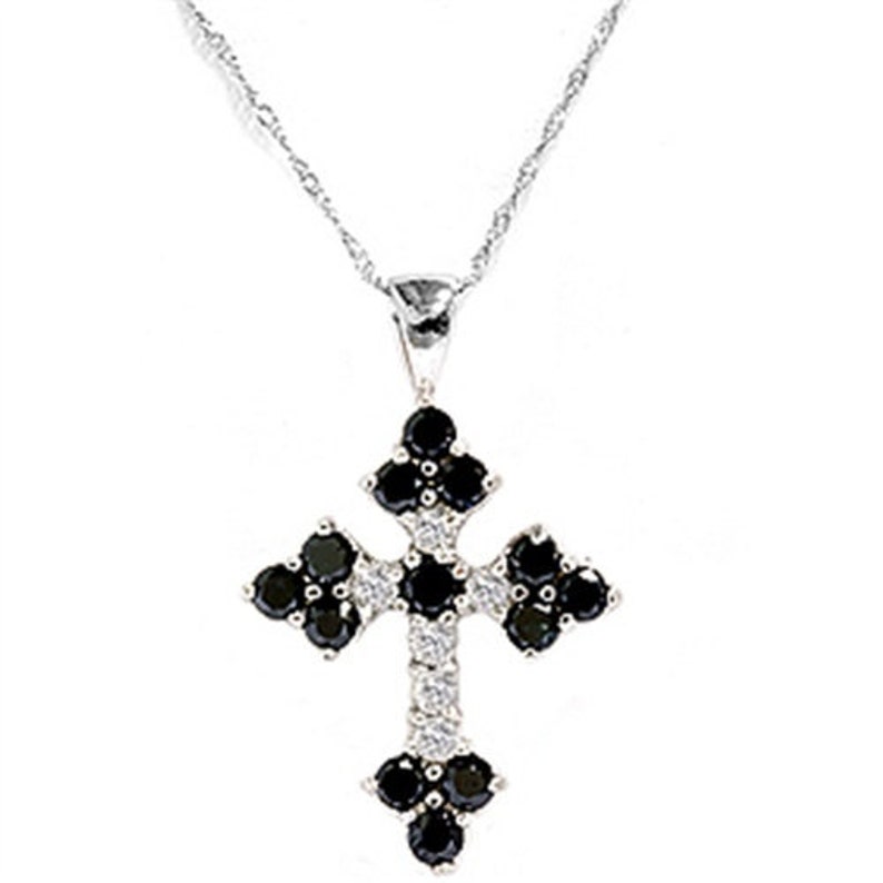 Black Diamond Cross Pendant Necklace 14K Etsy