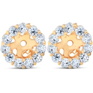 Halo Diamond Earring Jackets 14K Yellow Gold Fits .25CT Stones 3/8CT  (4MM) (H-I, I3)