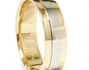 Mens 950 Platinum & 18K Gold Two Tone Wedding Band New