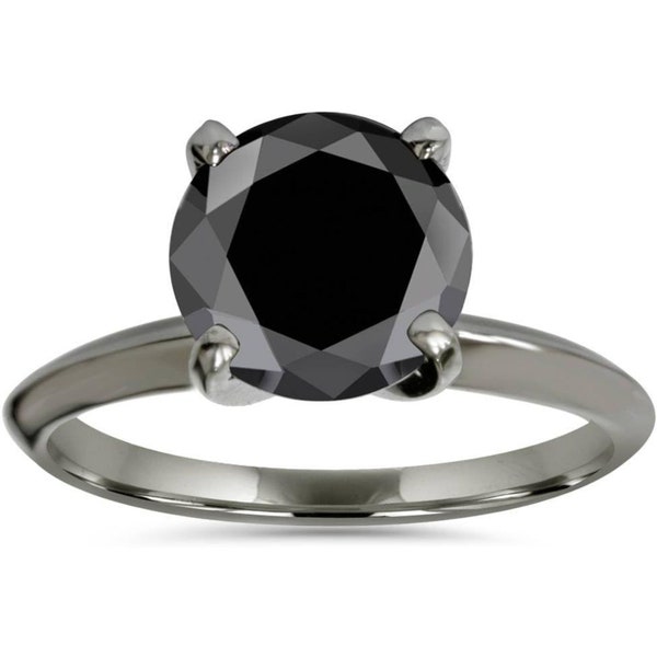 3ct Black Diamond Solitaire Engagement Ring 14K Black Gold