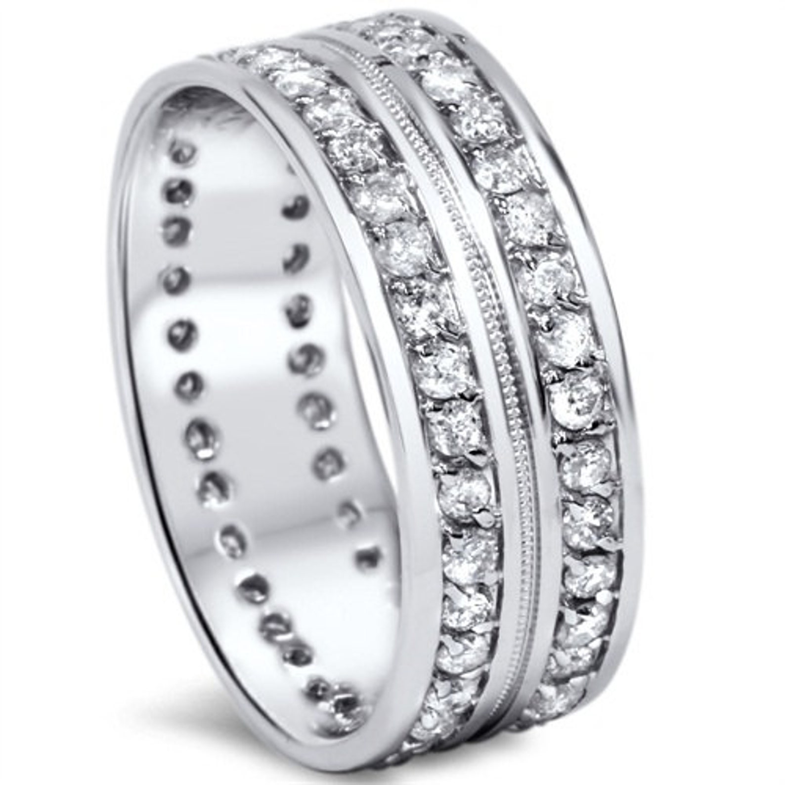 1.50CT Mens Diamond Eternity Ring Milgrain Accent 10K White Etsy