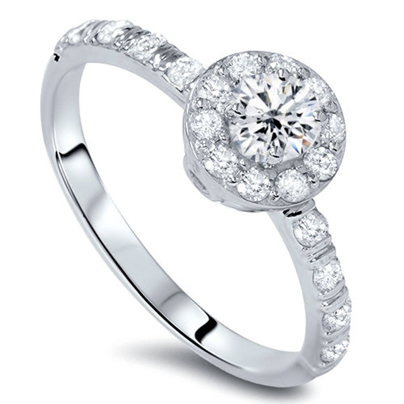 Diamond Engagement Ring 3/4CT Vintage Halo Diamond Engagement Ring 14K White Gold image 2