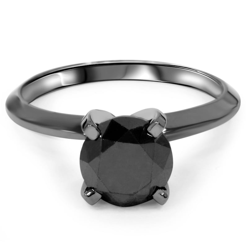 Black Diamond Engagement Ring Black Gold Black Diamond Ring Soliatire Black 2.00CT Black Diamond Solitaire Engagement Ring 14K Black Gold