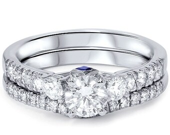 Diamond & Blue Sapphire 1.10CT Engagement Ring Set 950 Platinum