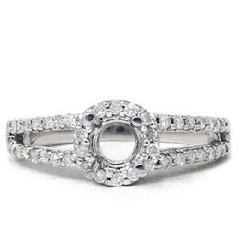 Diamond Engagement Ring Setting Diamond .40ct Engagement Setting Split Shank 14K White Gold Ring Semi Mount Halo Vintage Antique