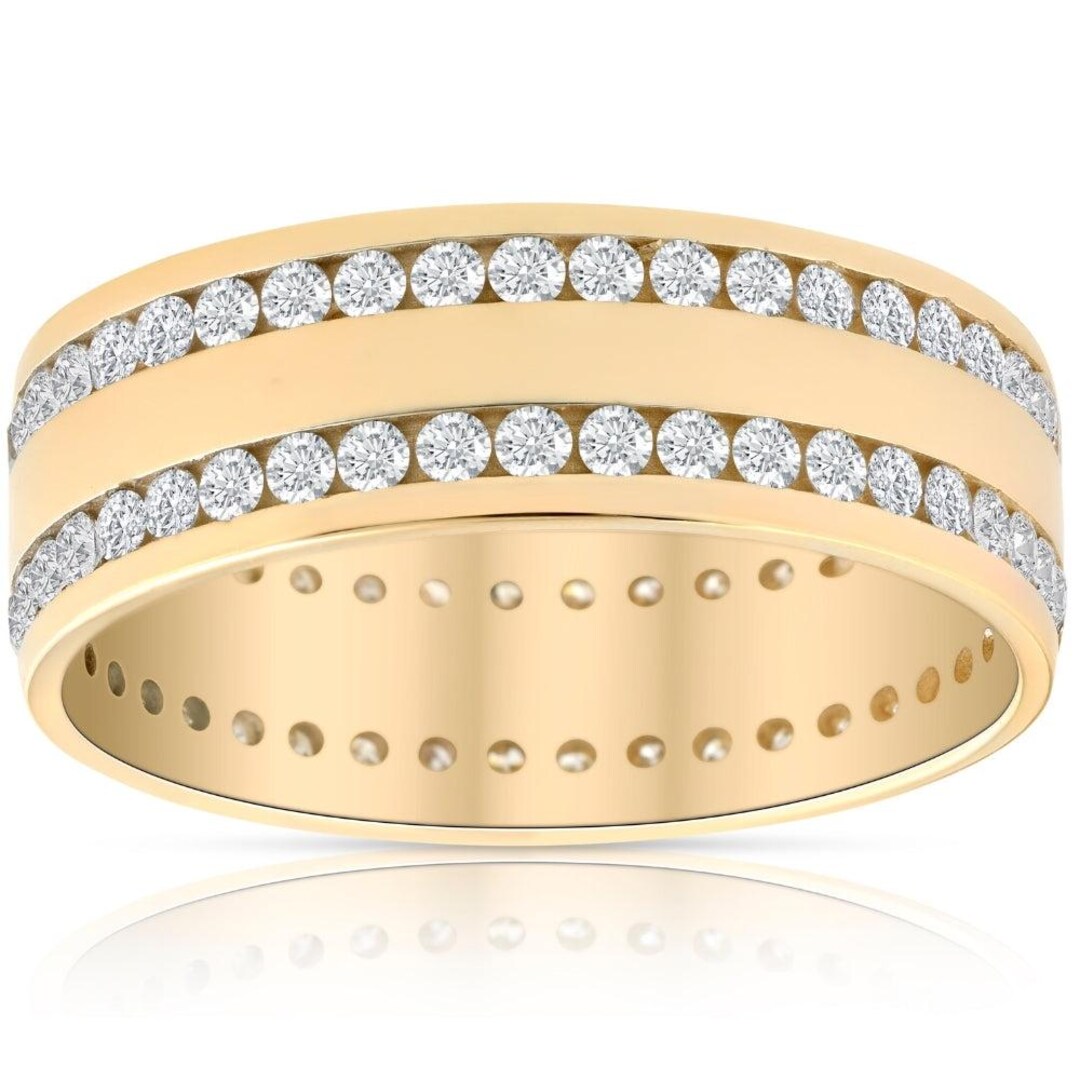1 1/2ct Diamond Double Row Eternity Ring 14k Yellow Gold 7.5mm Wide ...