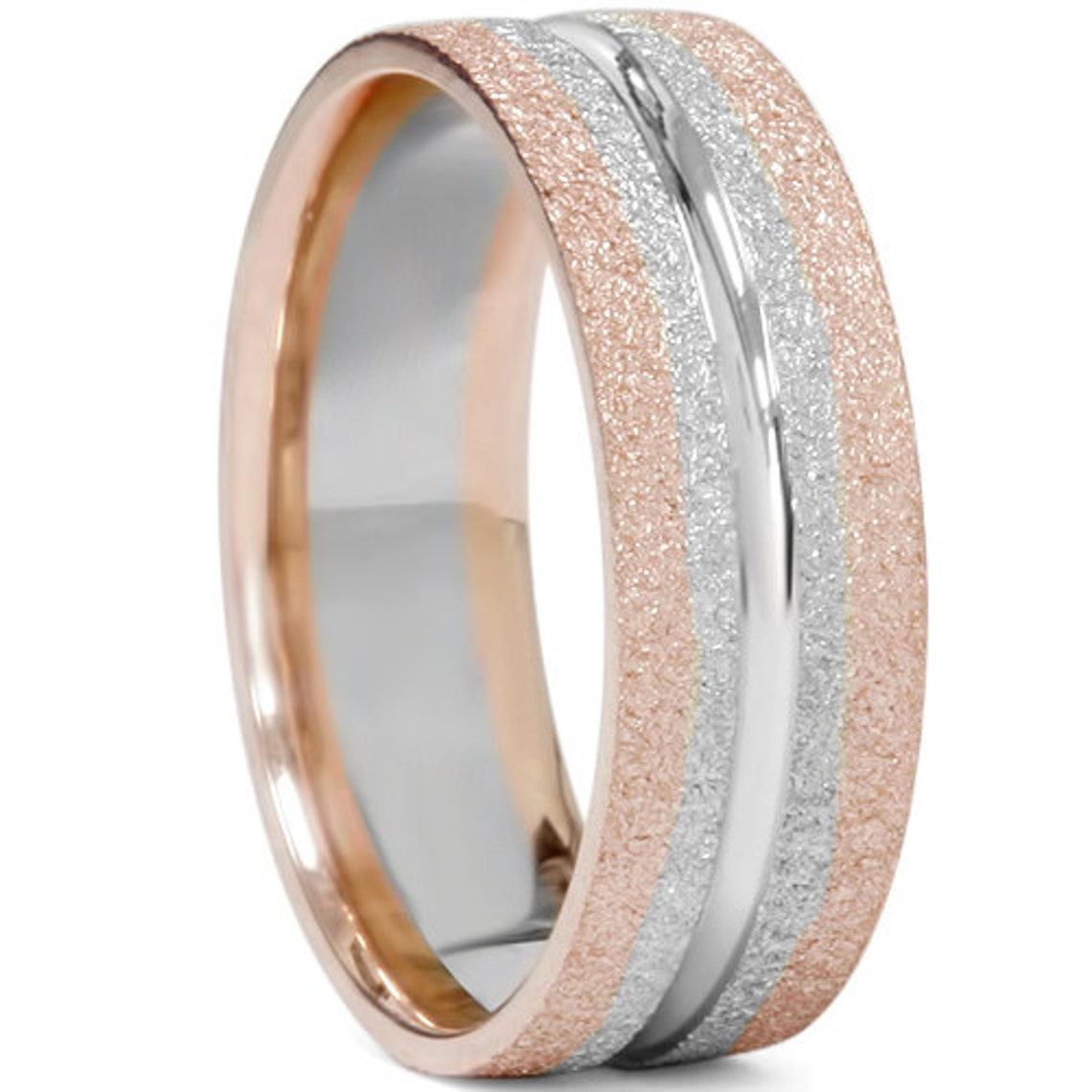 Mens Two Tone Wedding Band 14K Rose & White Gold Two Tone Mens - Etsy