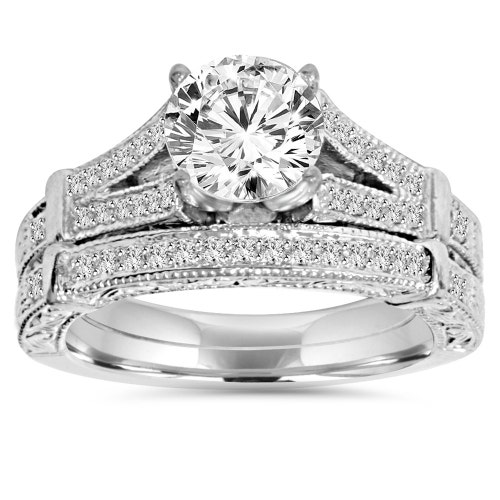 Vintage 1/2CT Halo Diamond Engagement Ring Setting White Gold | Etsy