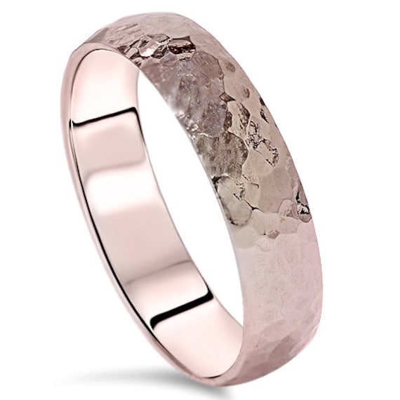 5MM Hammered Rose Gold Mens Wedding Band Ring 14 KT Etsy Singapore