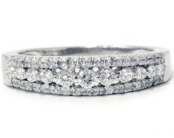 1/4CT Diamond Anniversary Ring 10K White Gold Womens Stackable Guard Wedding Band Pave Size (4-9)