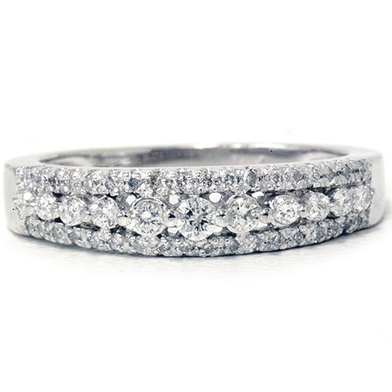 1/4CT Diamond Anniversary Ring 10K White Gold Womens Stackable Guard Wedding Band Pave Size 4-9 image 1