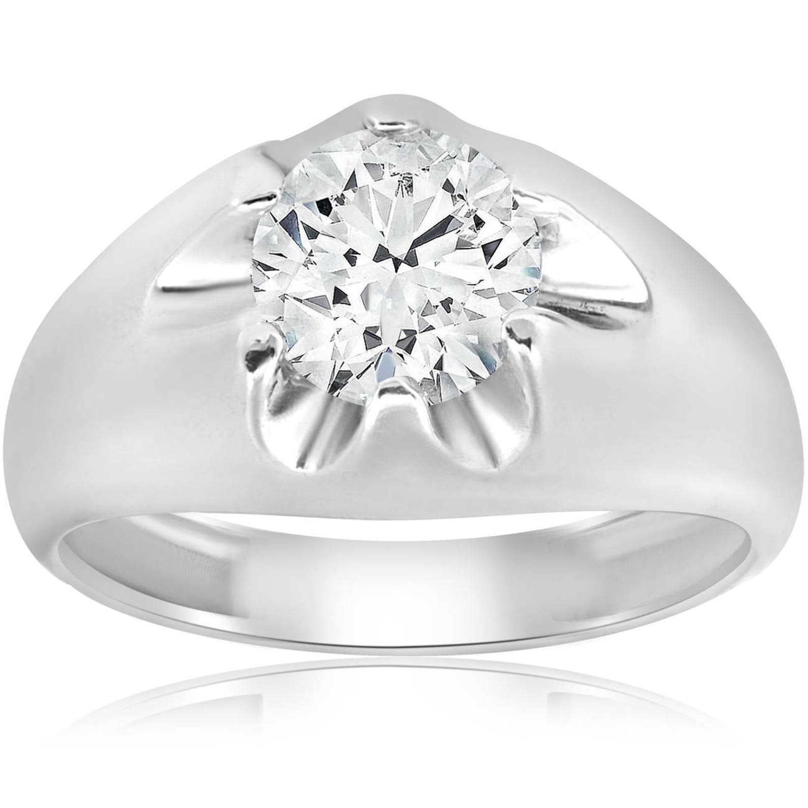 Mens Belcher Diamond Ring 1 1/2ct Solitaire White Gold Wedding Etsy