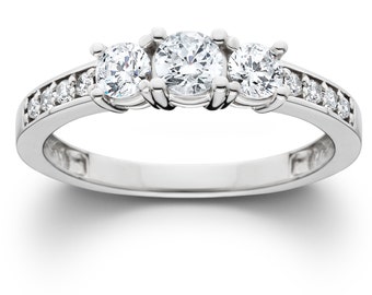 Engagement Ring Diamond .50CT Three Stone Round Engagement Ring 14K White Gold