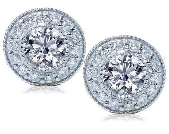 SI 1.50CT Diamond Studs & Removable Earring Jackets 14K White Gold