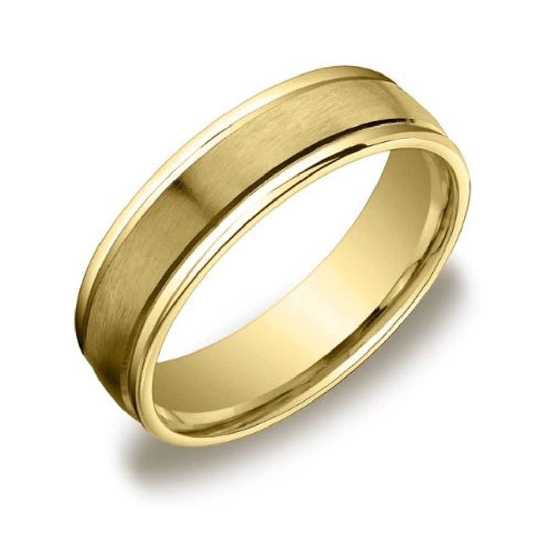 Men's 14k Yellow Gold 6mm Plain Wedding Band With Satin Center and ...