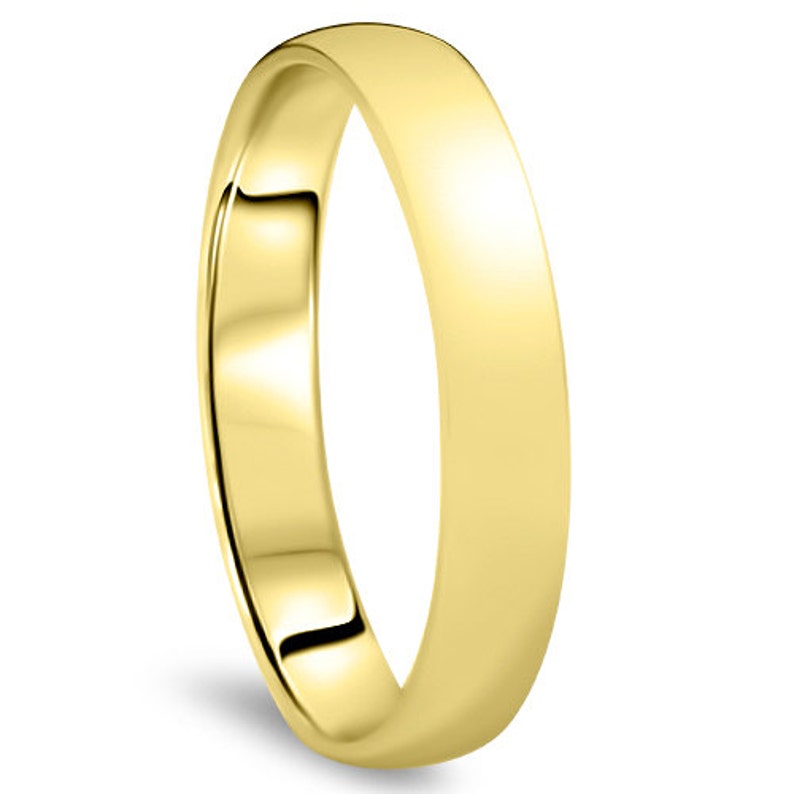 Yellow Gold Wedding Band Womens 14K 4MM Dome High Polished Plain Anniversary Ring Size 4-10 Gold Plain Band Gold Ring Yellow Gold Ring