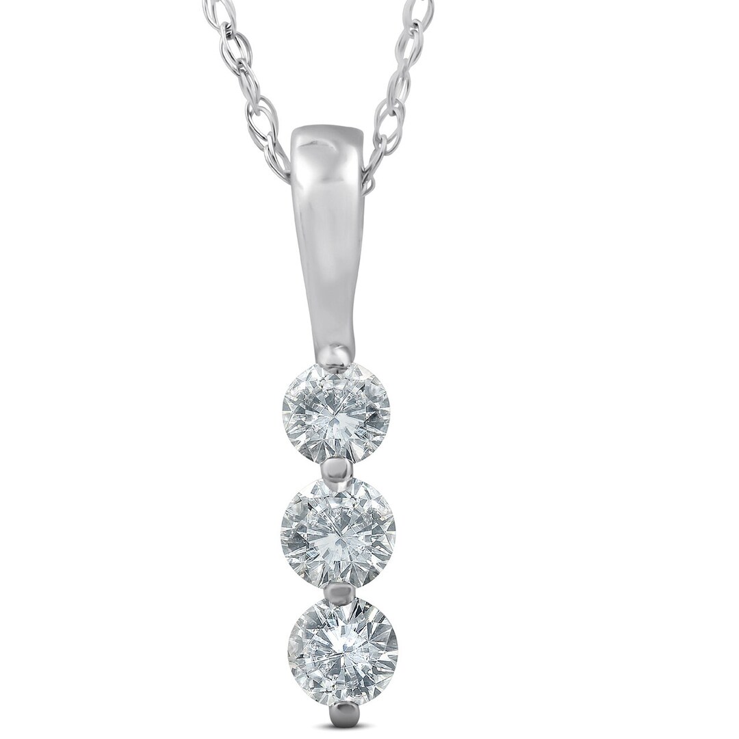 3 Stone Round Three Diamond Pendant 14K White Gold 1/4ct G-H, SI - Etsy
