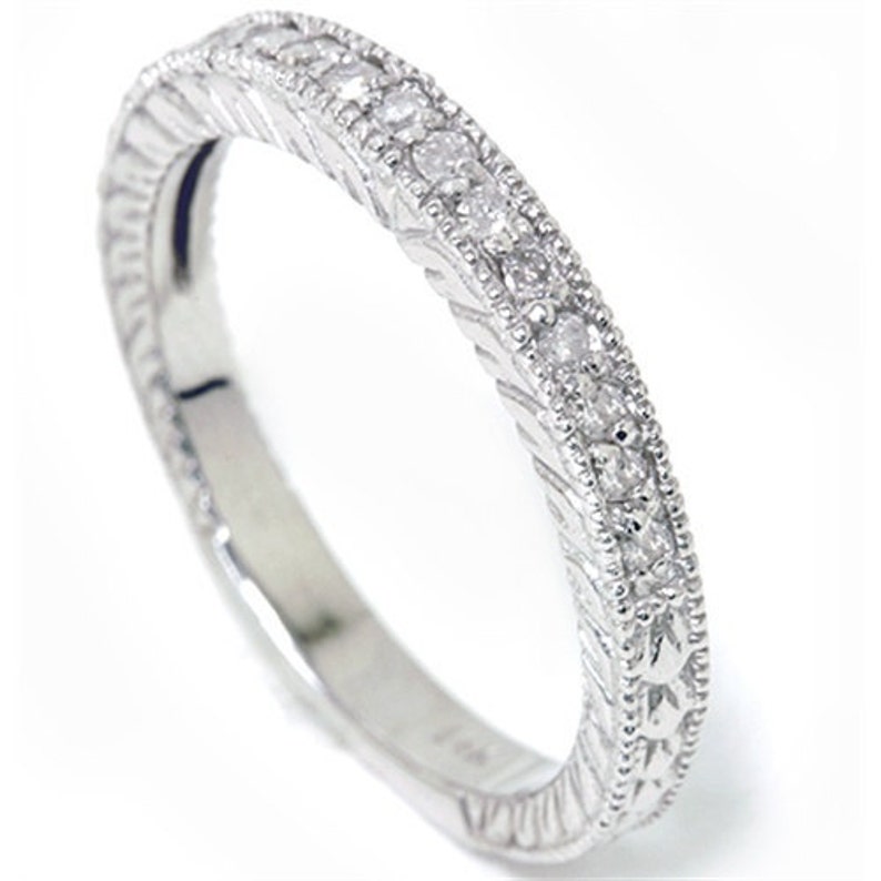 Heirloom Diamond Wedding Ring Band Milgrain 14K White Gold - Etsy